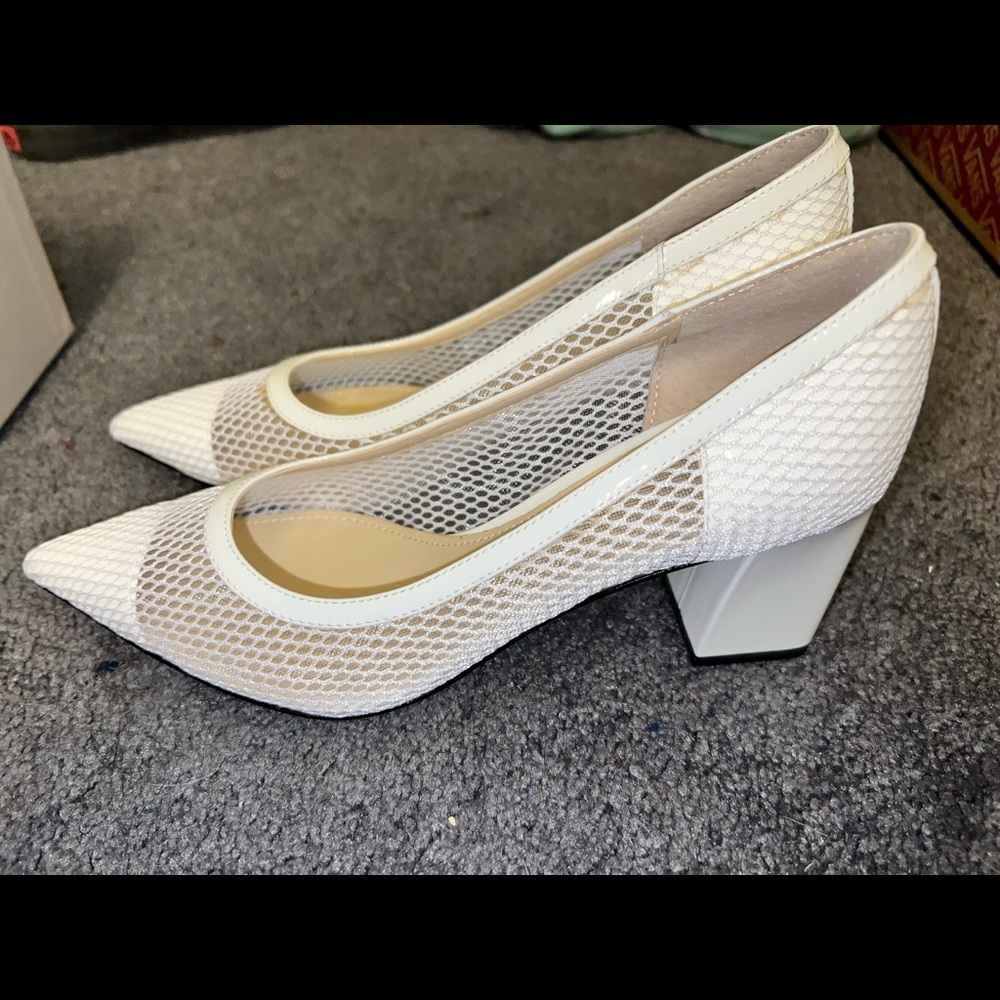 Marc Fisher white mesh heels
